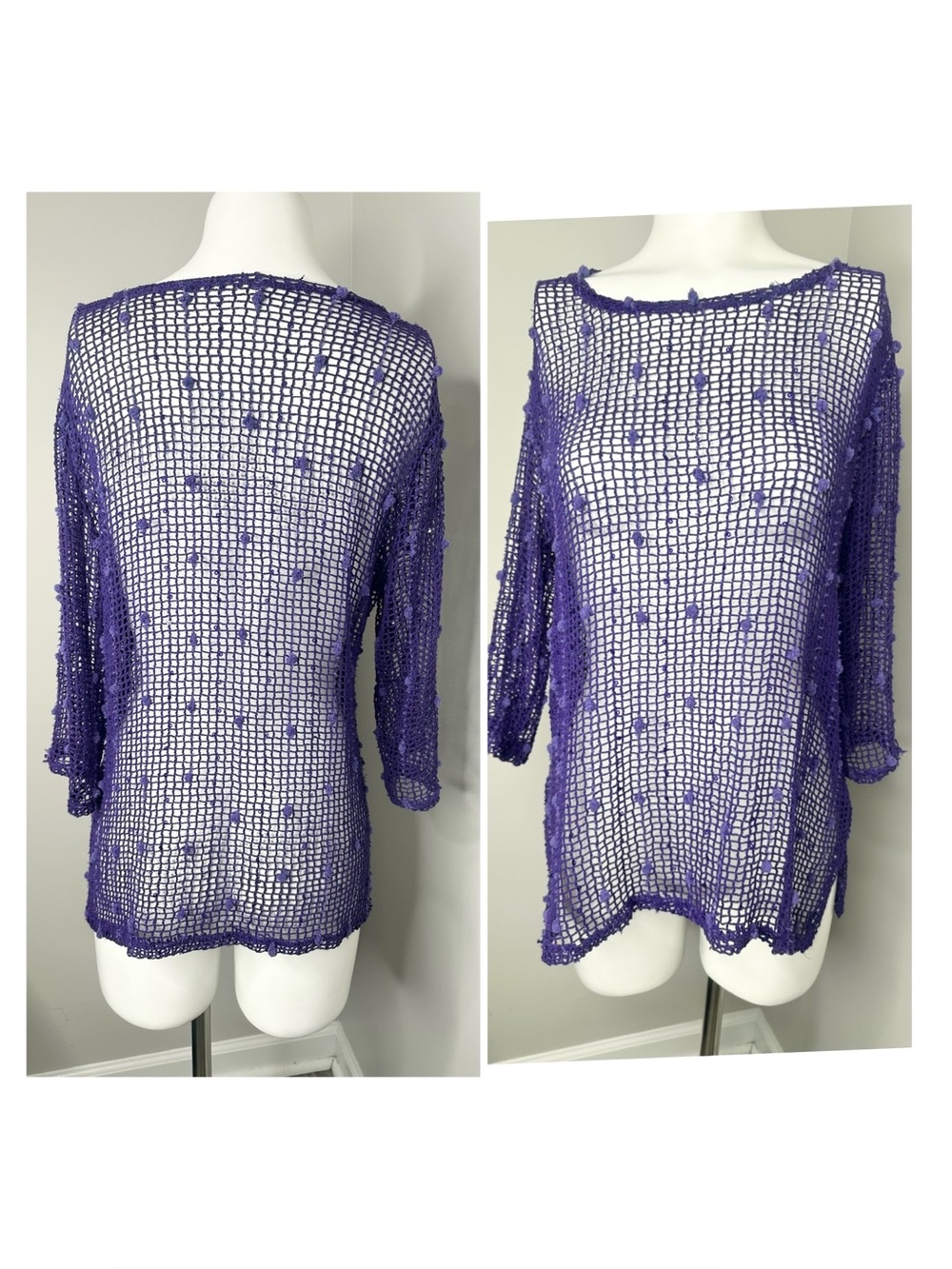 Purple Open-Weave Boatneck Top- m/ L